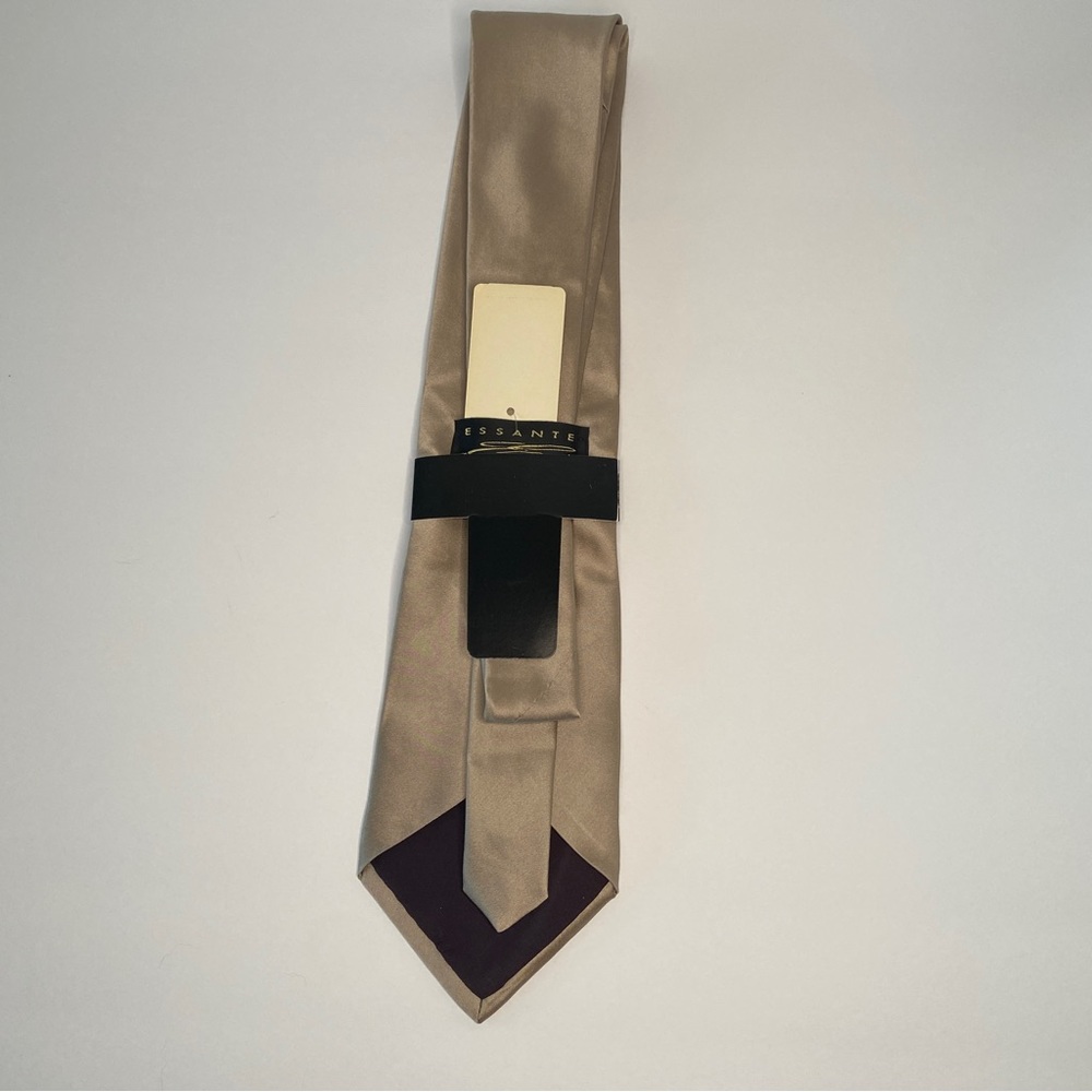 Essante Silk Taupe Necktie New Tags - Picture 4 of 4